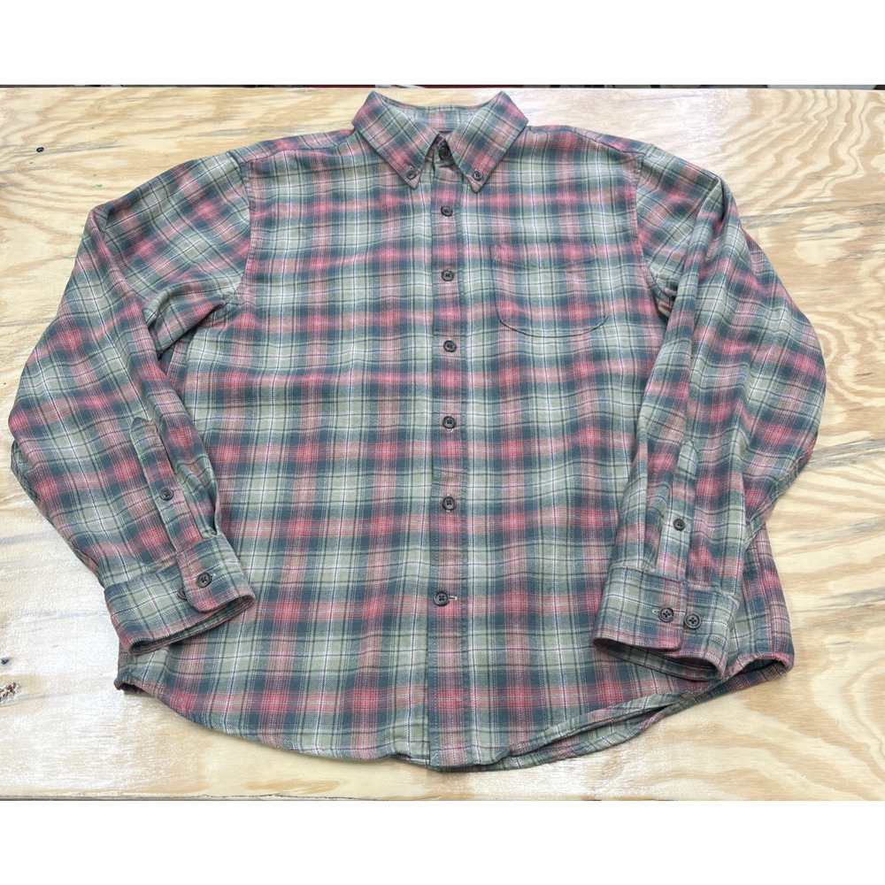 Lands End Mens Plaid Flannel Shirt Traditional Fit Size Medium Green Outdoor - Picture 3 of 12